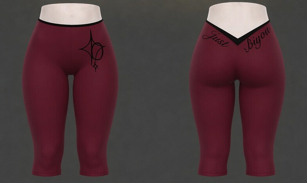 Burgundy BIYOU capri leggings, front and back