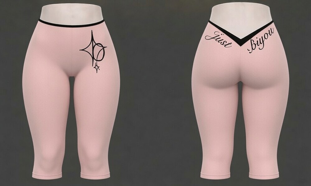 Pink BIYOU capri leggings, front and back