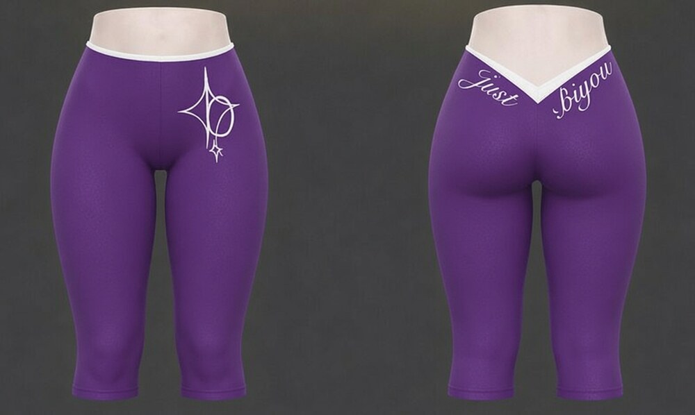Purple BIYOU capri leggings, front and back