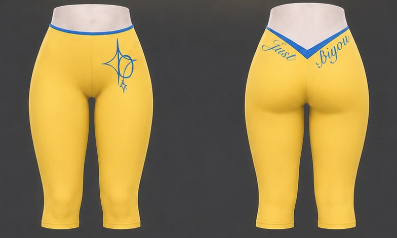 Yellow BIYOU capri leggings, front and back